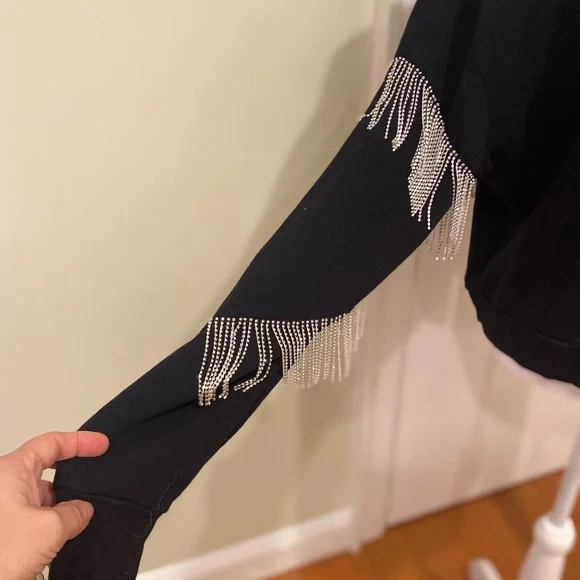 New Free People X Vintage Soul Crystal Fringe Crew Size S Washed Black - Picture 9 of 14